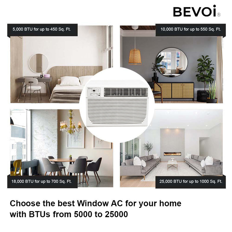 Bevoi BEV10WiNMiD 10,000 BTU EasyCool Window Air Conditioner with Remote 115V 15A in White